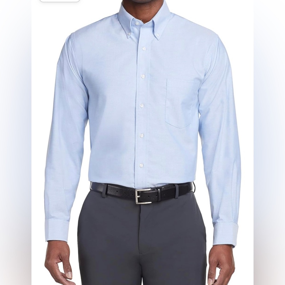 Stafford performance classic fit scotchgard light blue mens dress shirt 17.5-33